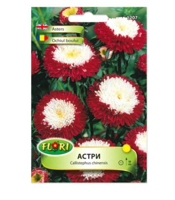 Seminte flori Ochiul boului (China Aster) Pompon rosu cu alb/ Callistephus chinensis 0,6 gr